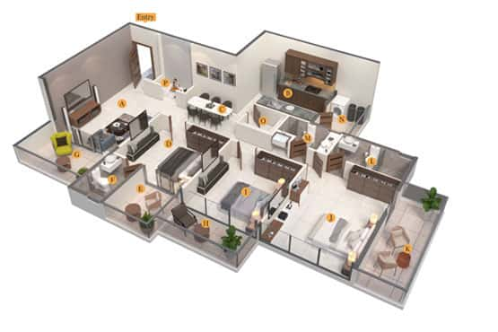 Wing A - 3BHK Common Isometric View