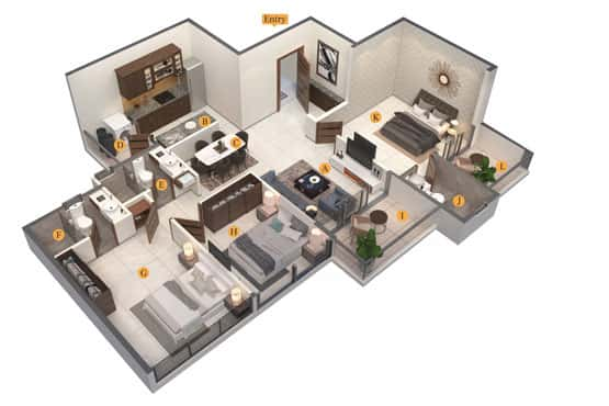 Wing B - 3BHK Typical Floor Isometric View